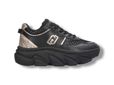 liu jo sneakers donna chuncky in pelle e glitter steffy 01 black light gold bf5061px783s1189