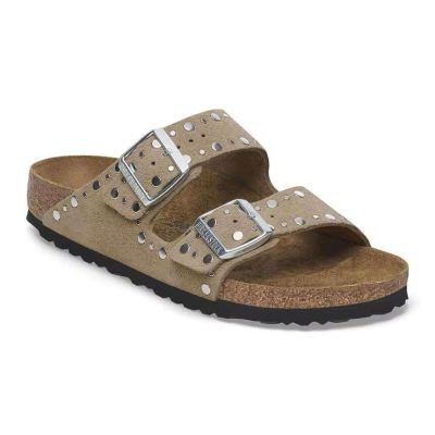 birkenstock sandalo donna arizona rivet border taupe con borchie piatte 1029390