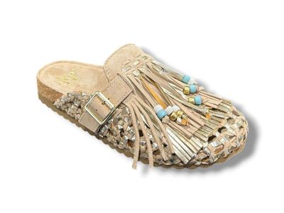 ekp sabot donna intreccio con frangia camoscio beige platino 4184 birky