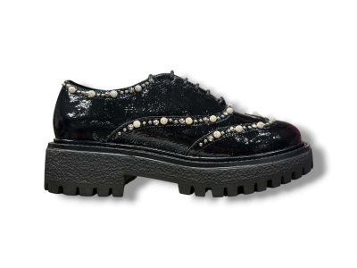 ekp scarpa donna francesina naplak nero con perle e microborchie 3976-rock