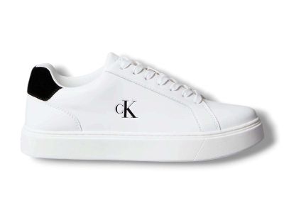 calvin klein sneakers uomo cupsole laceup in pelle bright white black con logo ym0ym0143501w