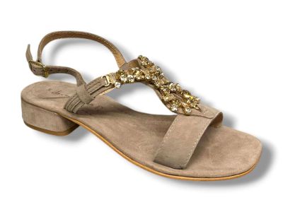 le chicche sandalo donna con gioiello in vera pelle scamosciata beige kd14221