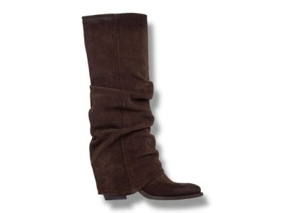 metisse stivale texano donna con risvolta e pieghe camoscio ingrassato testa moro xd2183