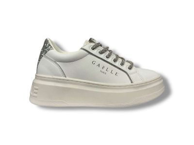 gaelle paris sneakers donna new addict in action leather bianco con inserti glitter e charms bianco silver gacaw01479