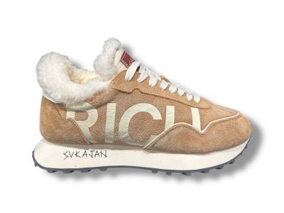 john richmond x sneakers uomo retro running con shearling 29122 cp c-fur suede camel