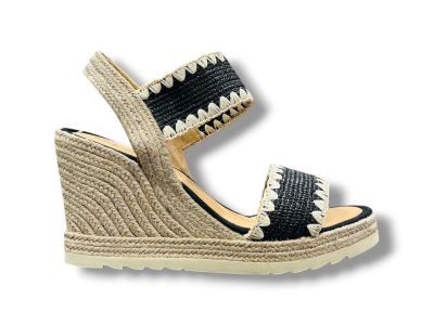 pinaz espadrillas donna zeppa in corda alta 3389 rafia elasticizzata nero