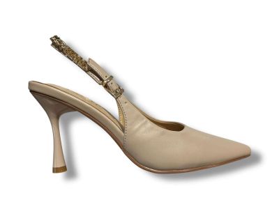 ferre scarpa tacco chanel donna nude con accessorio logo in metallo f962