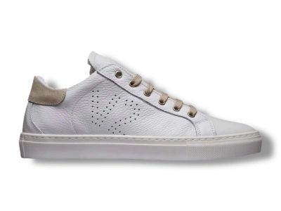 v2 brand sneakers uomo tennis a suola bassa bianca con retro e lacci sabbia subigoldsab