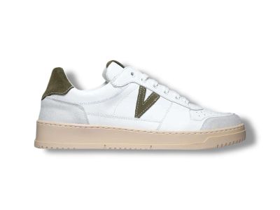 v2 brand sneaker uomo college bianca con retro e inserto scamosciato verde militare