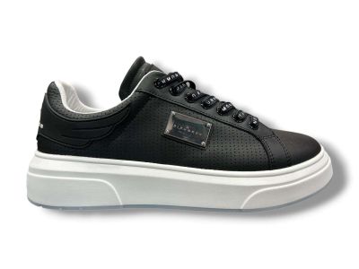 john richmond sneakers uomo 31018 d black traforata con targhetta in metallo