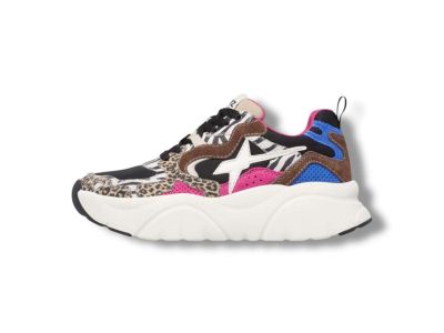 w6yz just say wizz sneakers donna mia-w in suede e tessuto tecnico black brown multicolor animalier