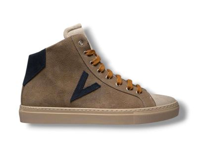 v2 brand sneaker alte uomo olympic mid tortora con retro e inserto blu suhiv2mo