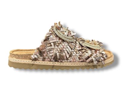 ekp sandalo ciabatta 2 fibbie donna 3446 welt intreccio pelle laminato multi bronzo