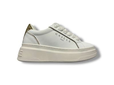 gaelle paris sneakers donna new addict in action leather bianco con inserti glitter oro gacaw01480