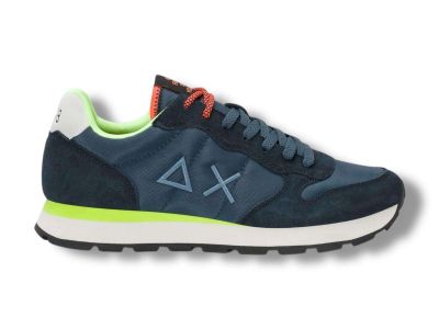 sun68 sneakers uomo z36102 tom fluo in nylon e suede blu navy z3610207