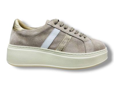 step sneakers donna suede milk con riporti metallizzati gold 260166