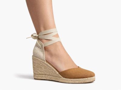 pinaz espadrillas donna zeppa in corda alta con lacci alla schiava 129-7 ante chestnut