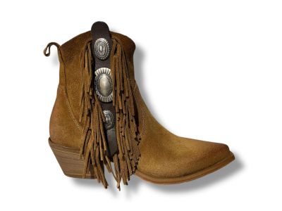 metisse stivaletto texano donna dx2430 pelle scamosciata ingrassato cuoio con frange e accessori in metallo