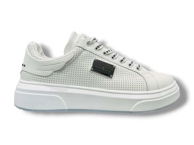 john richmond sneakers uomo 31018 c white traforata con targhetta in metallo