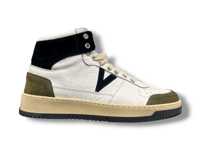 v2 brand sneaker alte uomo college high con retro e inserto verde militare e nero suhicolbicn
