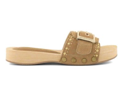 colors of california sandalo donna bayl zoccolo in pelle scamosciata tan cow suede clog with studs hc.bayl05