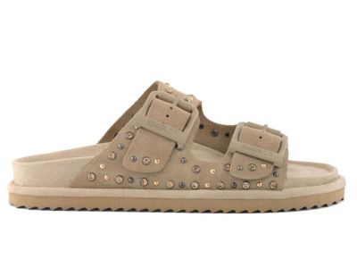 colors of california sandalo donna slofiw in pelle scamosciata e strass mud two buckle sandal with studs hc.biow05n