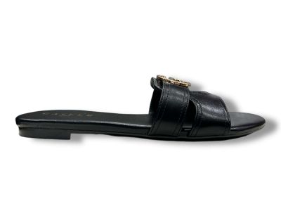 gaelle sandalo ciabatta flat nero con metal logo oro rosa gacaw01707