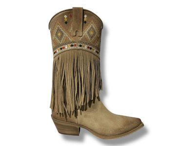 metisse stivale texano donna dx2433 c pelle ingrassato tortora e frange