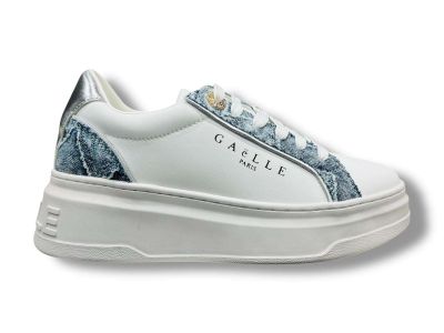 gaelle sneakers donna in action leather bianco con inserti in jeans gacaw01622