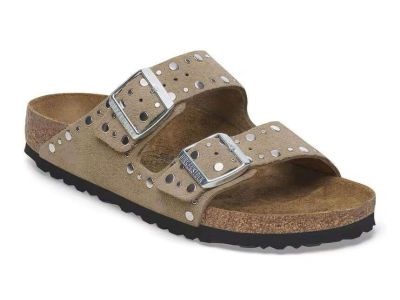birkenstock sandalo donna arizona rivet border taupe con borchie piatte 1029390
