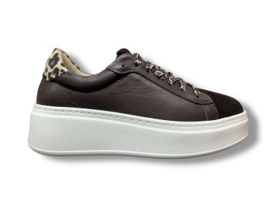 step sneakers donna in nappa e suede brown con dettaglio leopard 266005