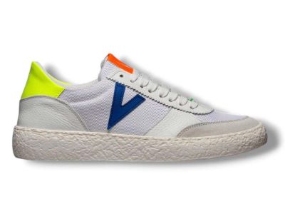 v2brand sneakers uomo atena multicolor a suola bassa bianca con inserto gommati multicolor fluo