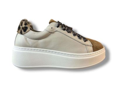 step sneakers donna in nappa cream e suede cuoio con dettagli leopard 266005