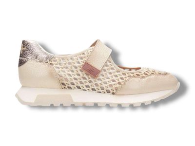 hispanitas sneakers donna con strappo mary jane rhv264622 in pelle bolero burro e rafia marrakech panna