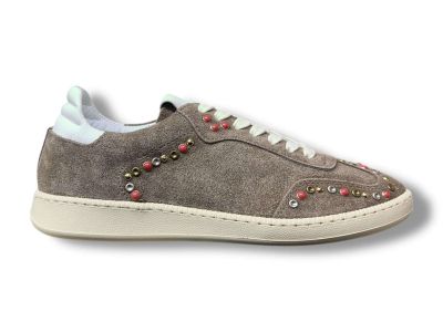 meline sneakers donna 529 r pelle scamosciata taupe e micro borchie