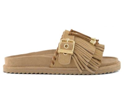 colors of california sandalo donna slofiw in pelle scamosciata camel sandal cow suede fringes hc.biow603