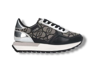 liu jo sneakers donna con monogram jacquard logato evelyn 915 black silver bf5057ex32201039
