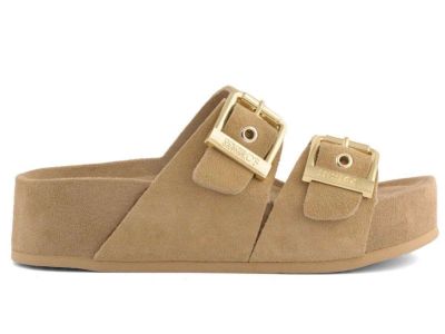 colors of california sandalo donna dune platform in pelle scamosciata camel two buckle sandal high fussbet hc.dune02