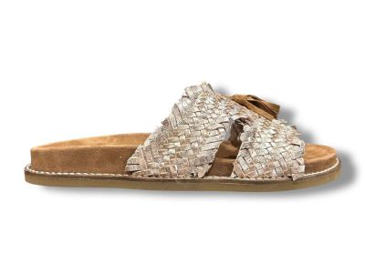 ekp sandalo ciabatta donna 3953k fusby intreccio pelle laminato platino