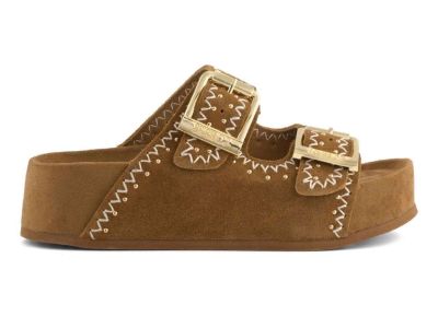 colors of california sandalo donna dune platform in pelle scamosciata e strass tan high fussbet studded sandal hc.dune08