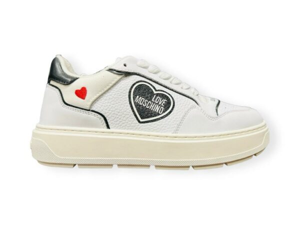 love moschino sneakers pellame bianco con cuore nero ja15204g1ijc110a