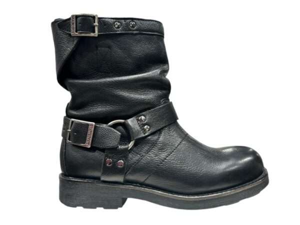 bikkembergs stivaletto donna biker basso nero con anelli e fibbie 25015 a