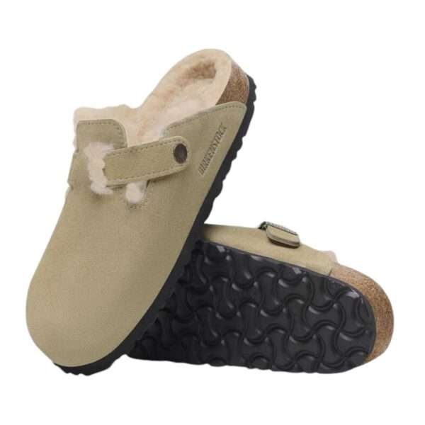 birkenstock sabot boston shearling suede leather taupe 1028299