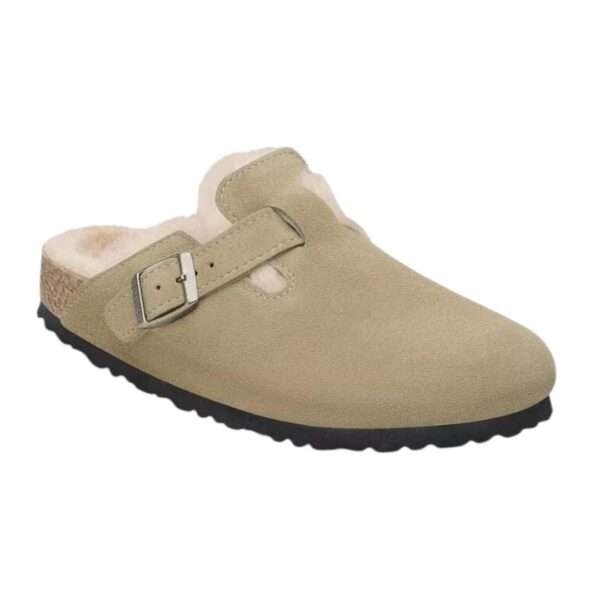 birkenstock sabot boston shearling suede leather taupe 1028299