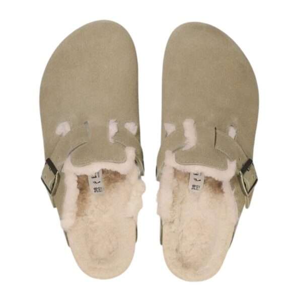 birkenstock sabot boston shearling suede leather taupe 1028299