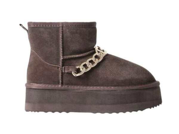 gaelle boots donna eskimo marrone in pelle con pelliccia e catena oro gacaw01148 mtfi0020