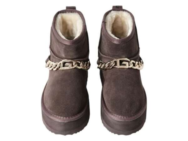 gaelle boots donna eskimo marrone in pelle con pelliccia e catena oro gacaw01148 mtfi0020