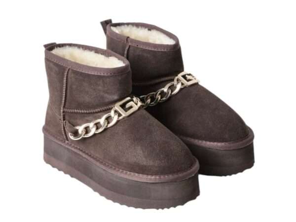 gaelle boots donna eskimo marrone in pelle con pelliccia e catena oro gacaw01148 mtfi0020