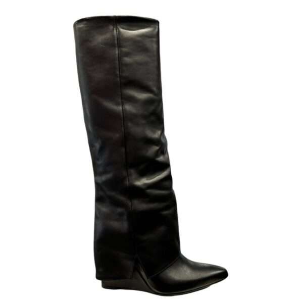 rue des roses stivale con zeppa e risvolto in nappa nero gs1454-16