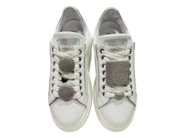 meline sneakers donna 607 acc-lo variante 999 soft bianco laminato argento